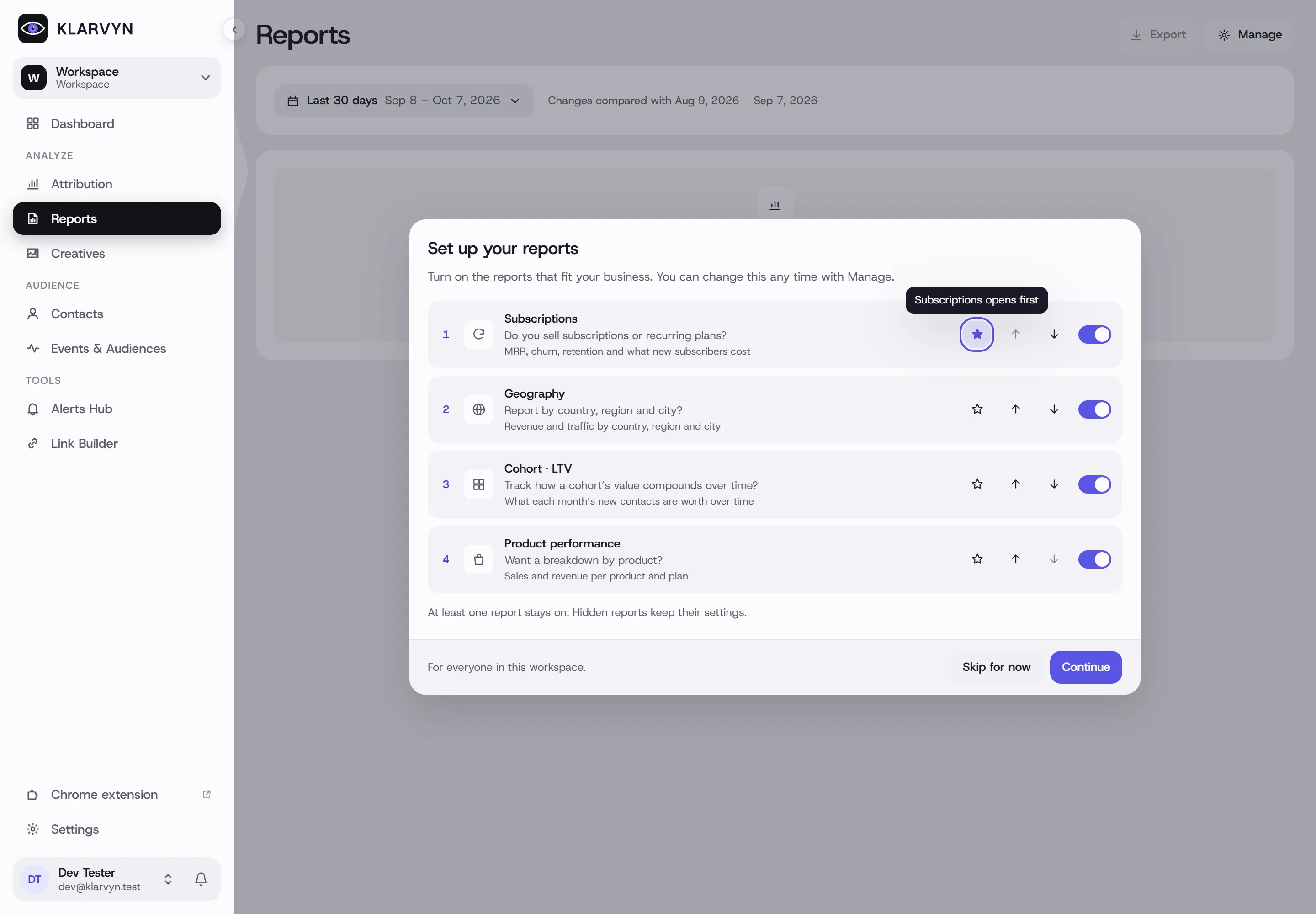 Setting up the report suite