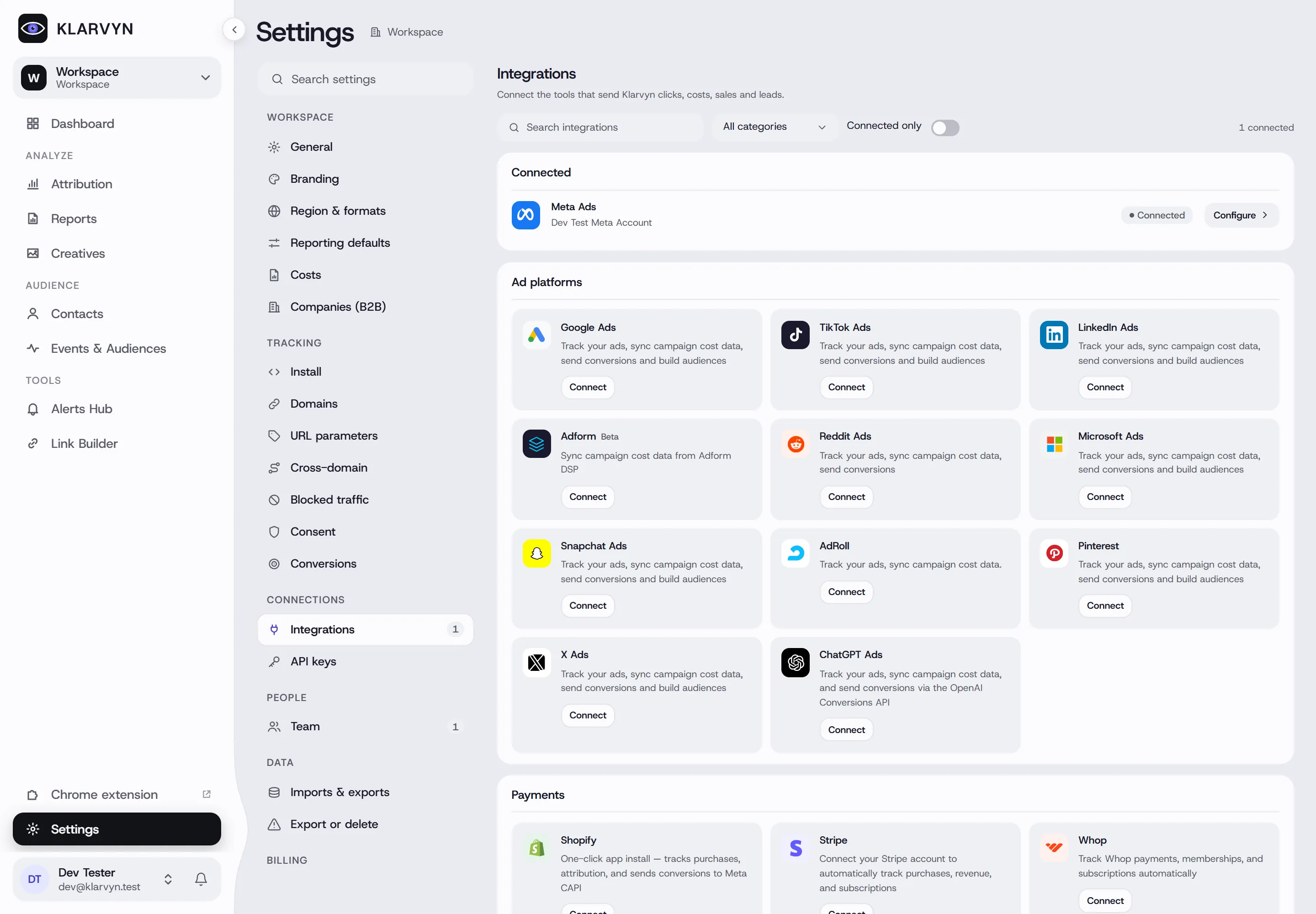 Settings → Integrations