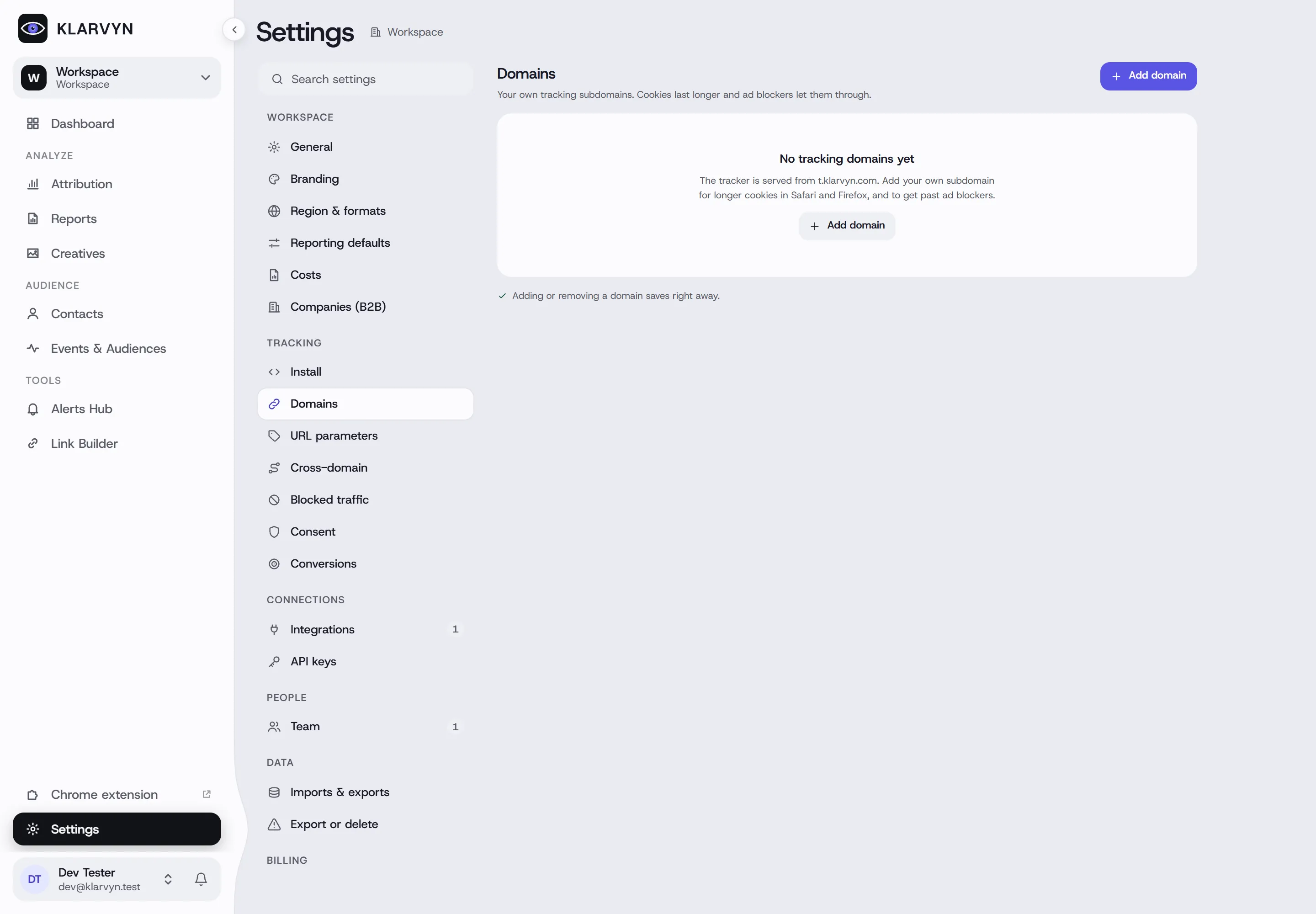 Settings → Domains