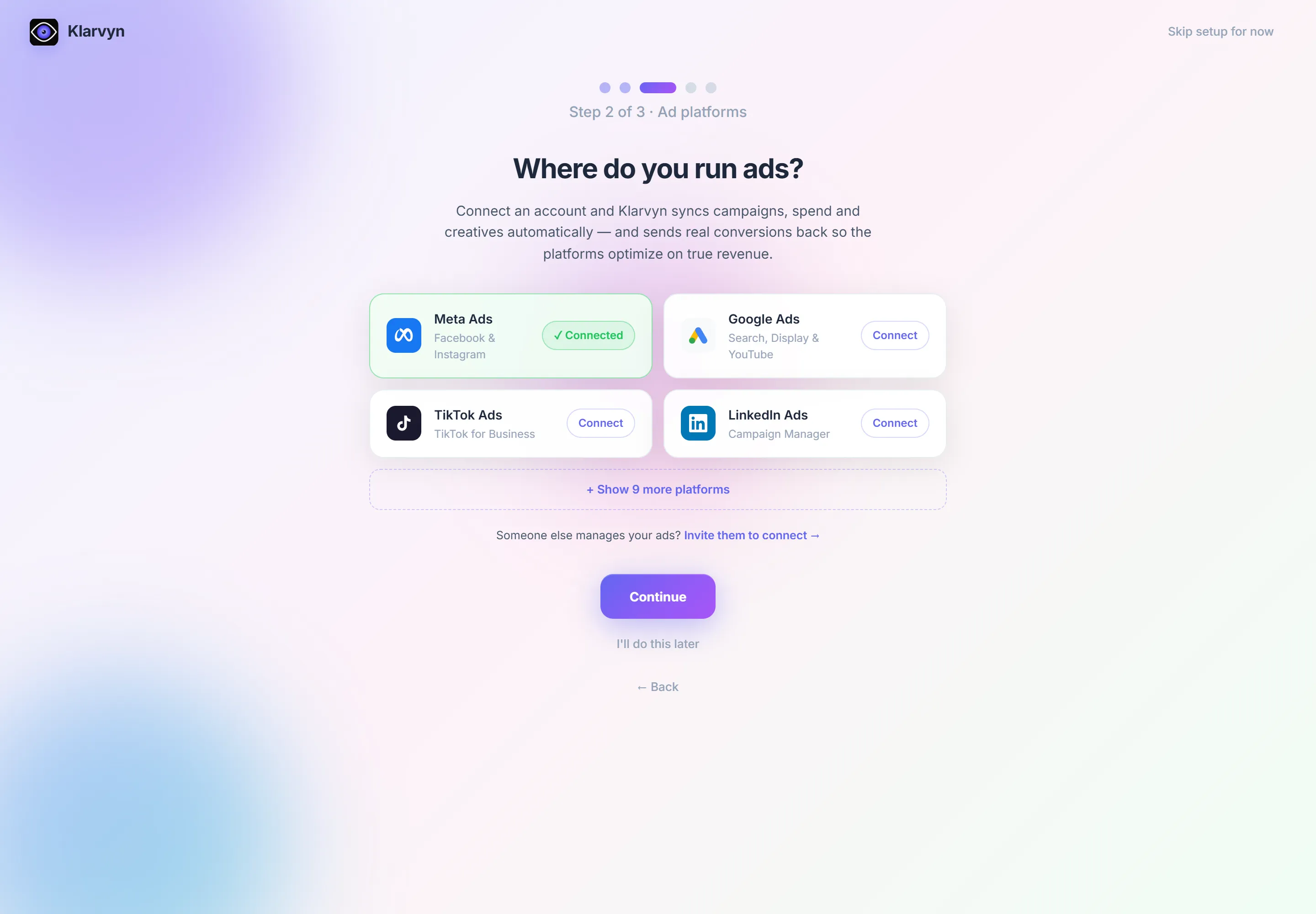 Step 2 — Ad platforms