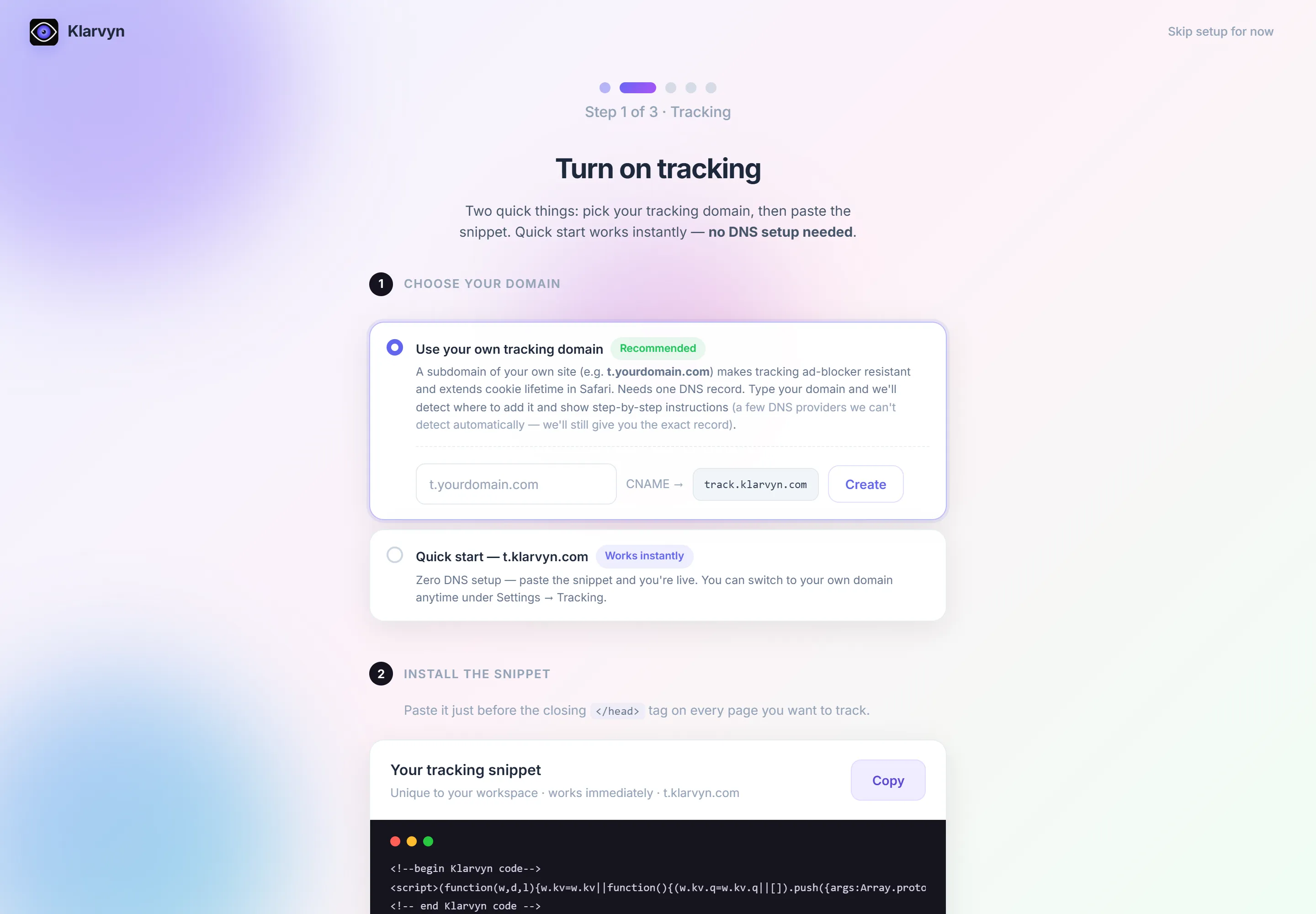 Step 1 — Turn on tracking